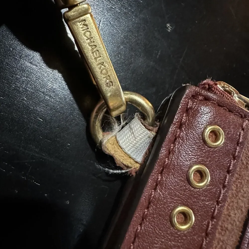 Michael Kors Brooklyn Grommet Medium Phone Wristlet in Leather Brown Brick